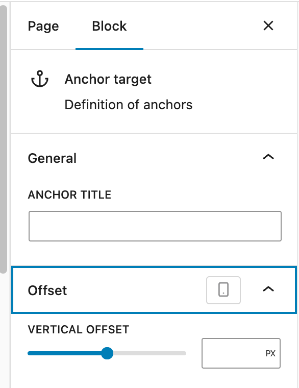 Block Settings Anchor Target