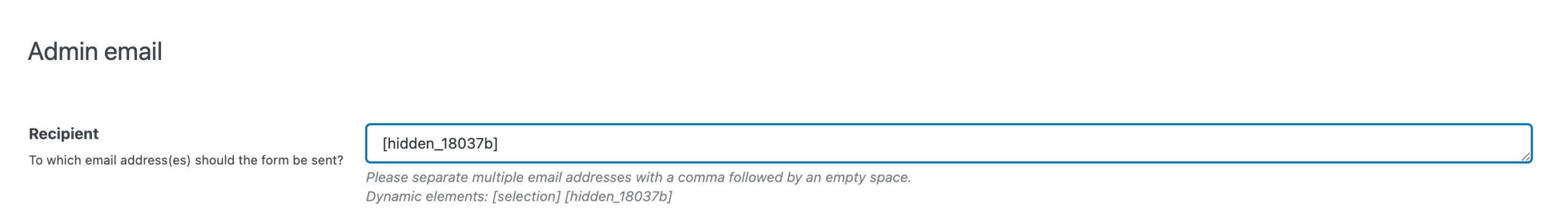 Screenshot of the admin email settings in Greyd.Forms