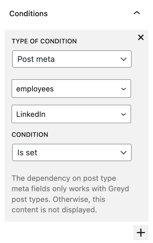 Screenshot of the condition in the conditional content block, as described in the previous paragraph.