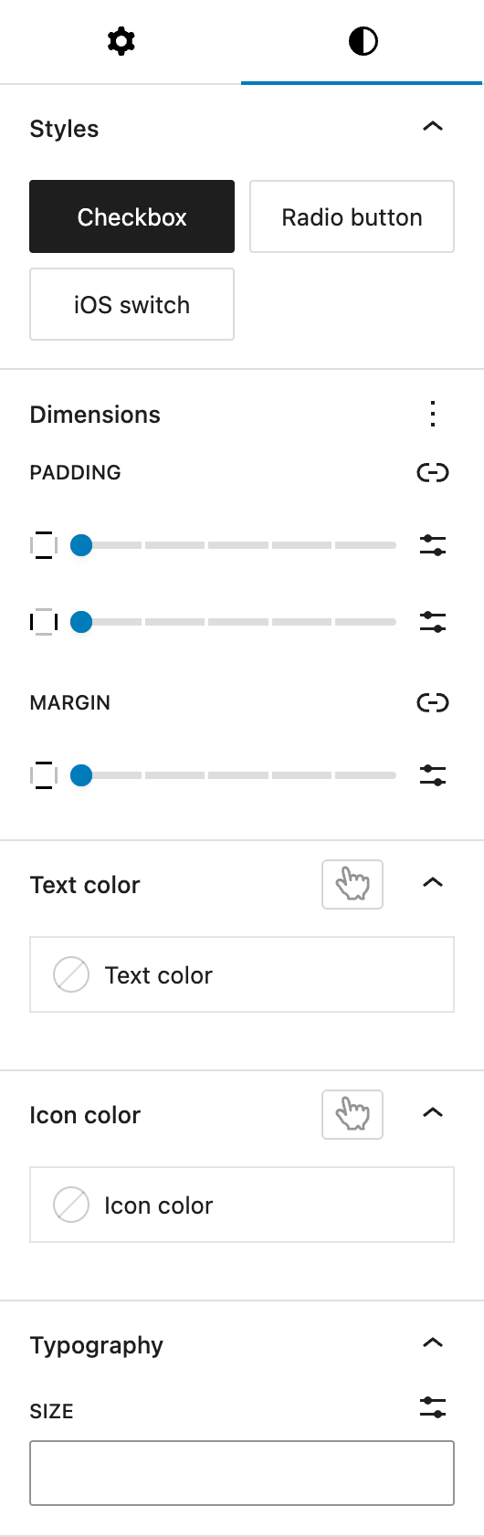 Screenshot of the Styles tab, explained in the following paragraphs.