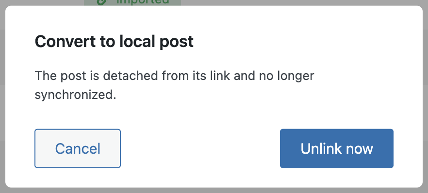 Screenshot of the unlink pop-up, explained in the paragraphs below.