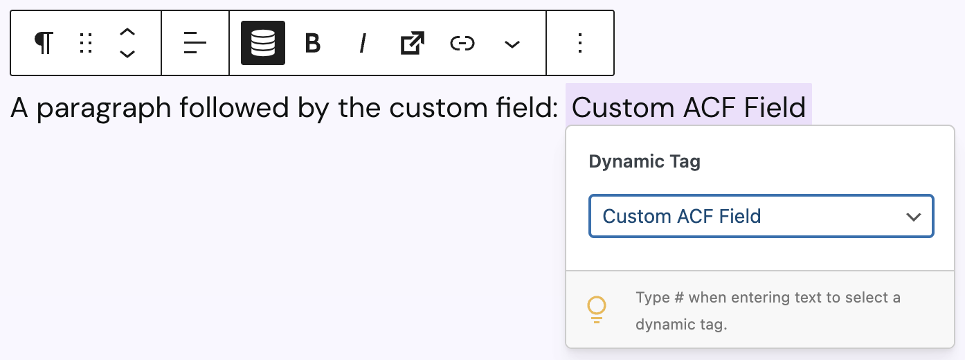 Screenshot of an ACF field in text with the setting modal opened, explained in the previous paragraph.