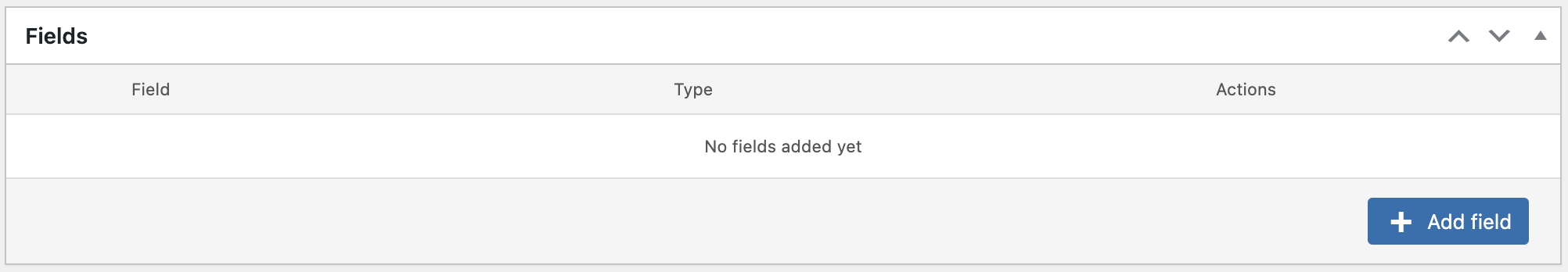 Screenshot of empty Fields section.