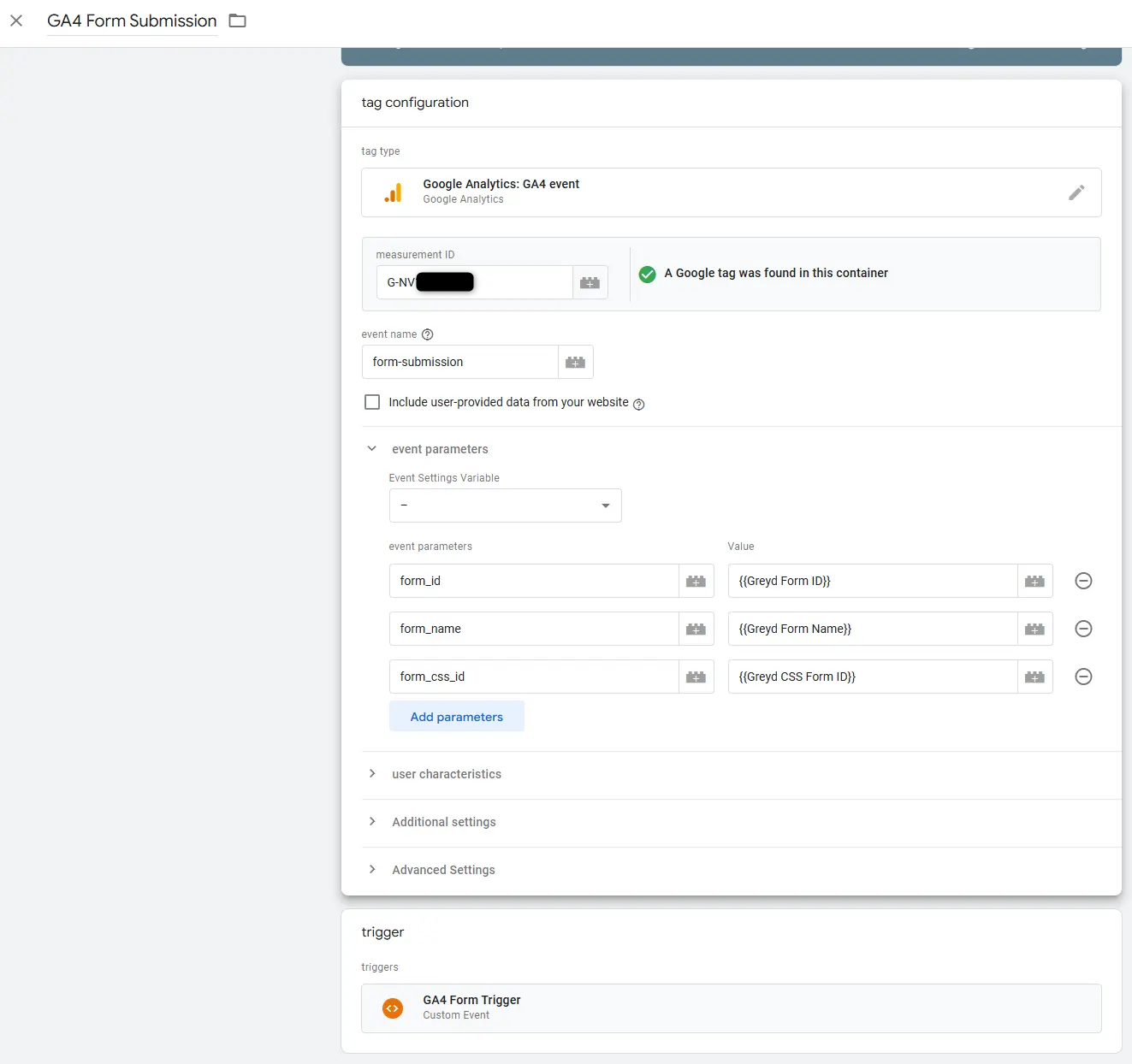 Screenshot of GTM tag configuration