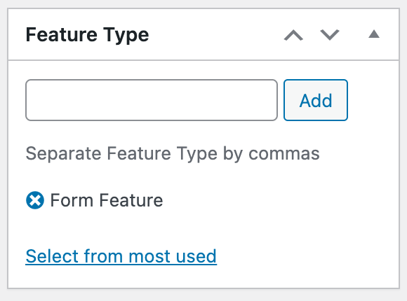 Screenshot of taxonomy selection in WP posts