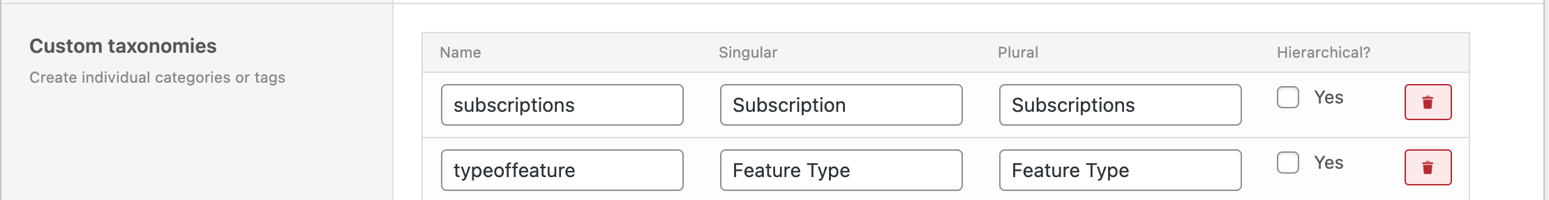 Screenshot of the post type backend in Greyd.Suite: On the right you can select