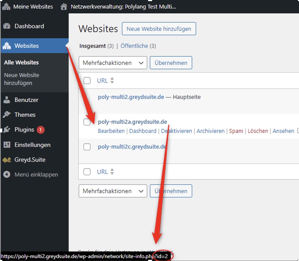 Backend screenshot showing the installation ID