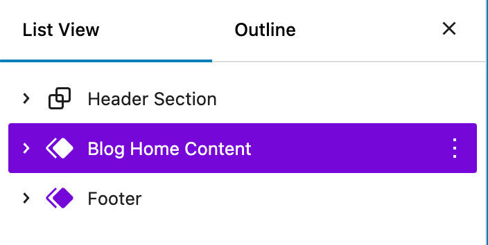 Backend screenshot of the template list view with the content element highlighted