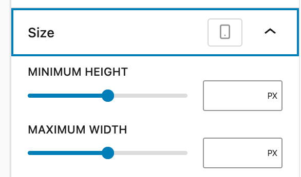 Backend screenshot showing the minimum & maximum height option for content boxes
