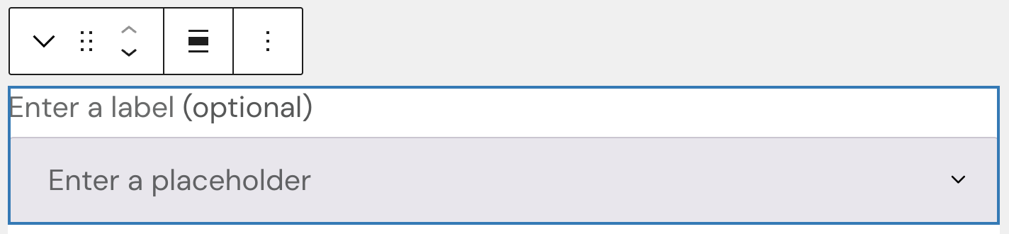 Screenshot of Dropdown block with editable label and placeholder.