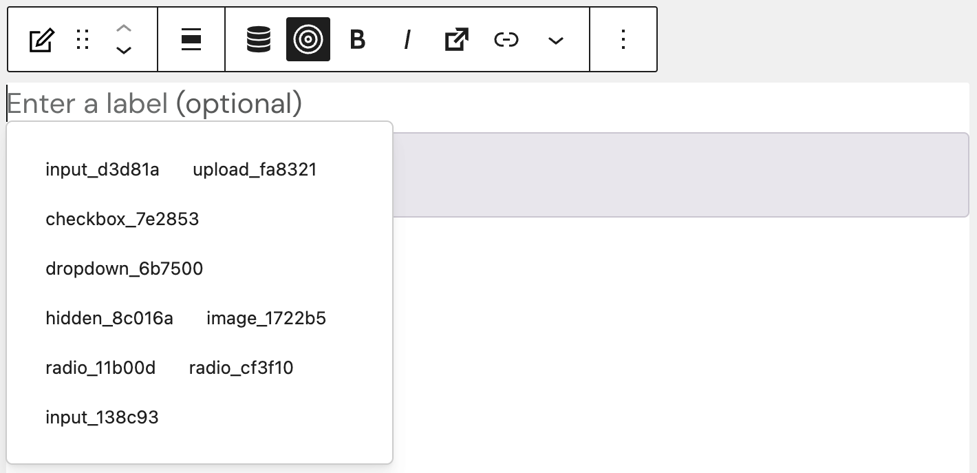 Screenshot of Dynamic form values button clicked and field selection shown, explained in the paragraphs above and below.
