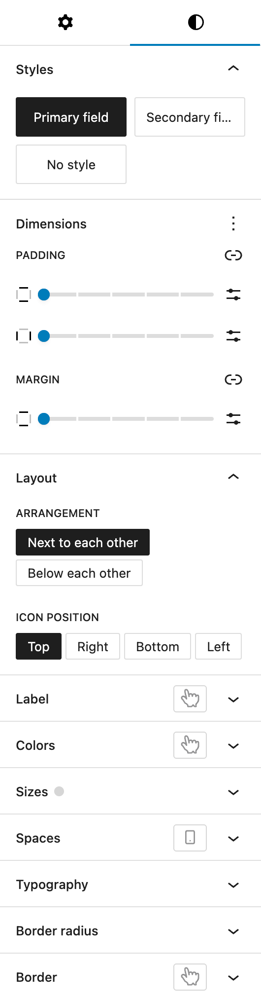 Screenshot of the Styles tab of the Image panels block, explained in the following paragraphs.