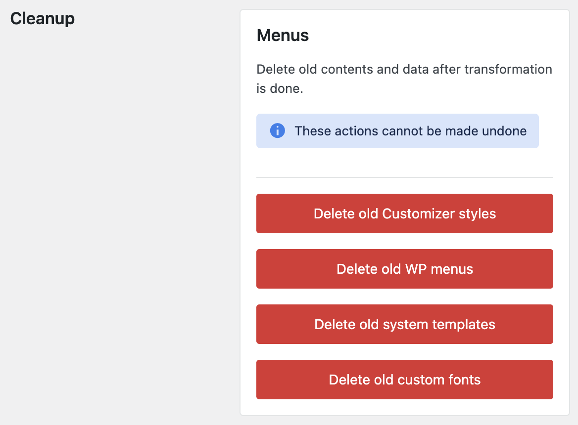 Screenshot of the cleanup section, explained in the following paragraphs.