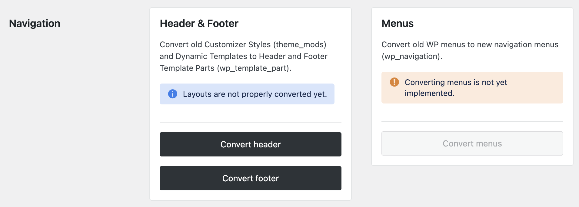 Screenshot of the navigation section, explained in the following paragraphs.
