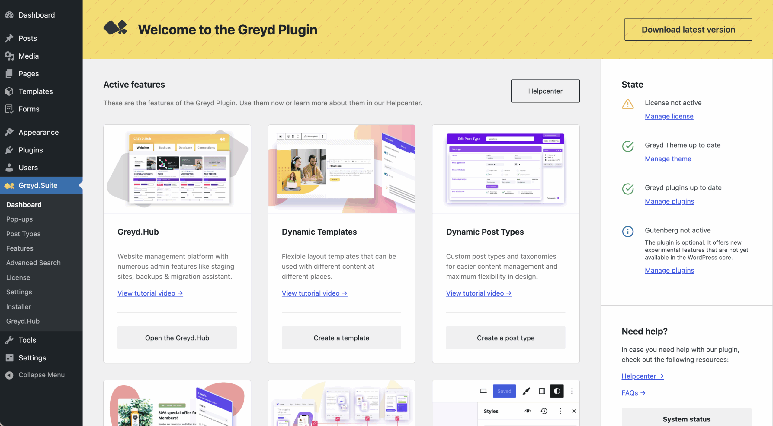 Screenshot of Dashboard, explained in the next paragraph.