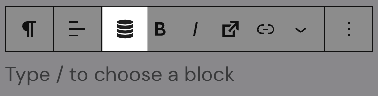 Screenshot of Dynamic Tag icon in the block toolbar, as explained in the previous paragraph.