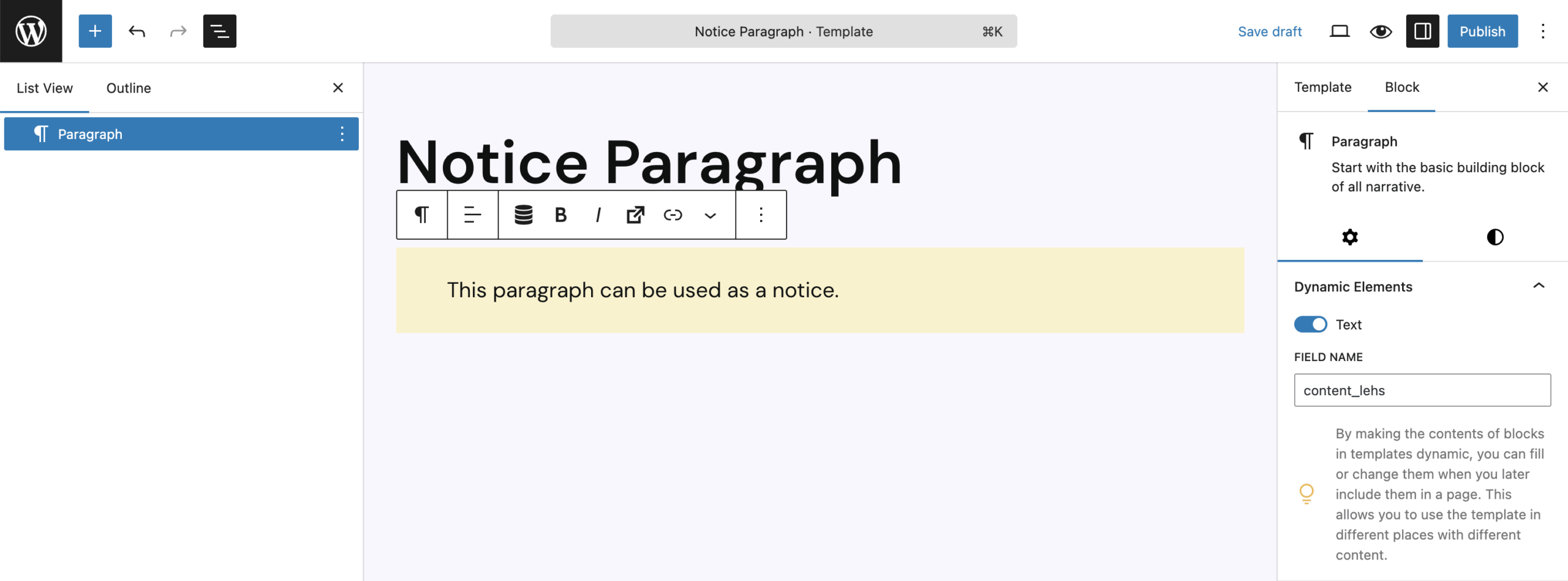 Screenshot with the Dynamic Elements in the sidebar, as described before