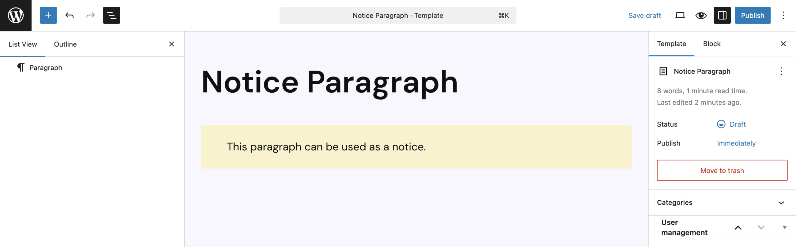 Screenshot of the editing view of a Template, explained in the next paragraph.