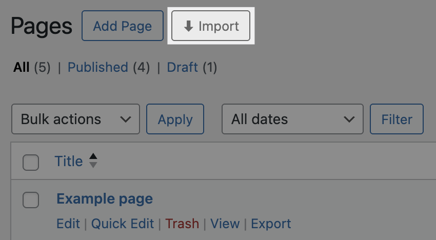 Screenshot highlighting import button as described in the next paragraph.