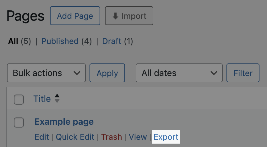 Screenshot highlighting export functionality as described in paragraphs below.