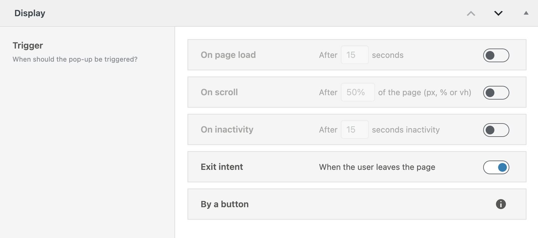 Screenshot of the Trigger Settings section, explained in the following paragraphs.