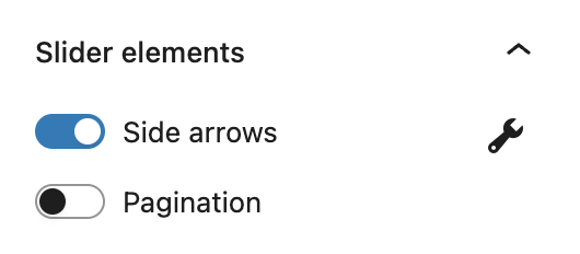 Screenshot of slider elements panel explained in following paragraph.