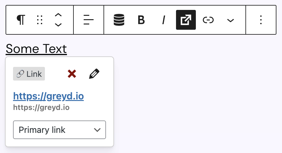 Screenshot of the Trigger Modal with an applied link including a dropdown menu for visual style selection, as explained in the paragraphs before and after.