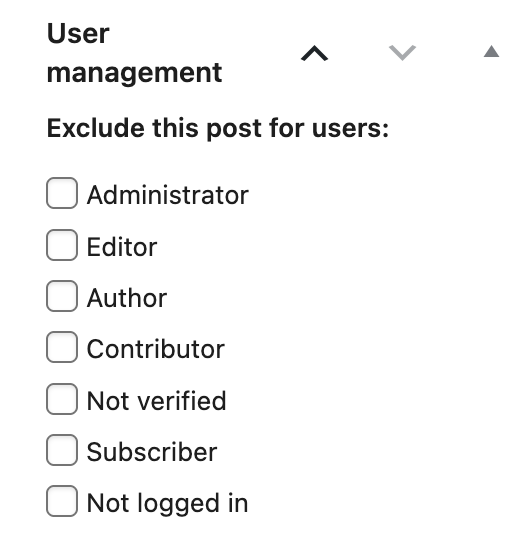Screenshot of the Metabox for role-based User Access, explained in the paragraphs before.