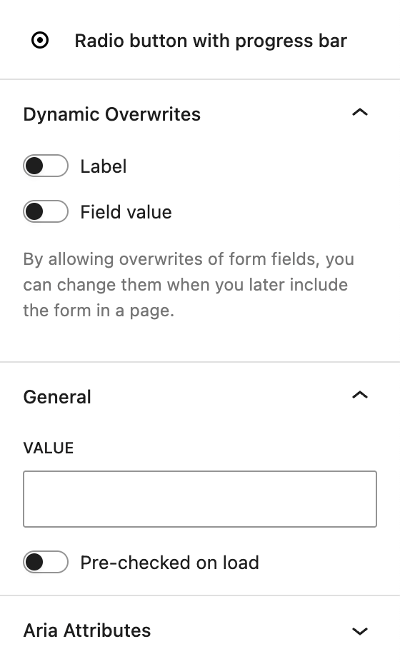 Screenshot of the Radio button with progress bar settings tab, explained in the paragraphs above.