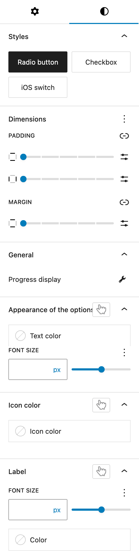 Screenshot of the Styles tab of the Live survey block, explained in the following paragraphs.