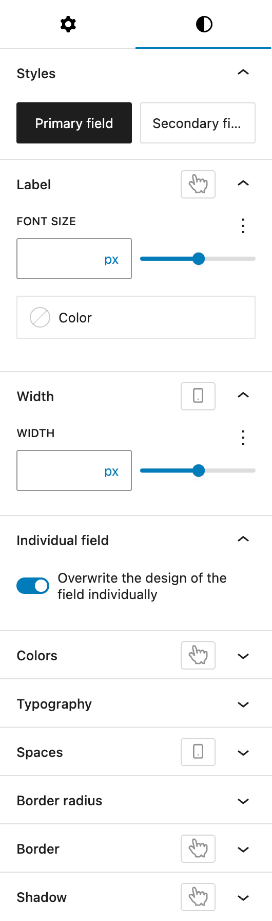 Screenshot of the Styles tab of Password block, explained in the following paragraphs.