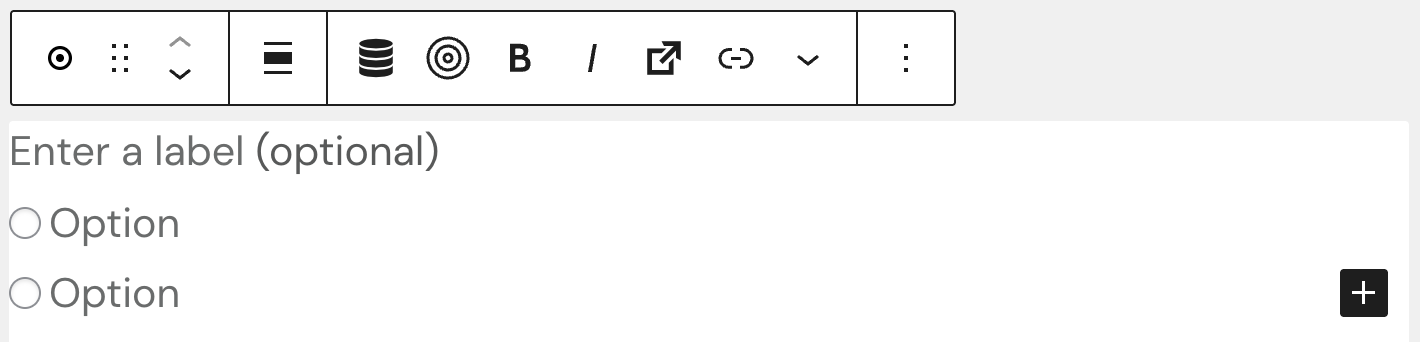 Screenshot of Radio buttons block with its text label and two radio button fields added.