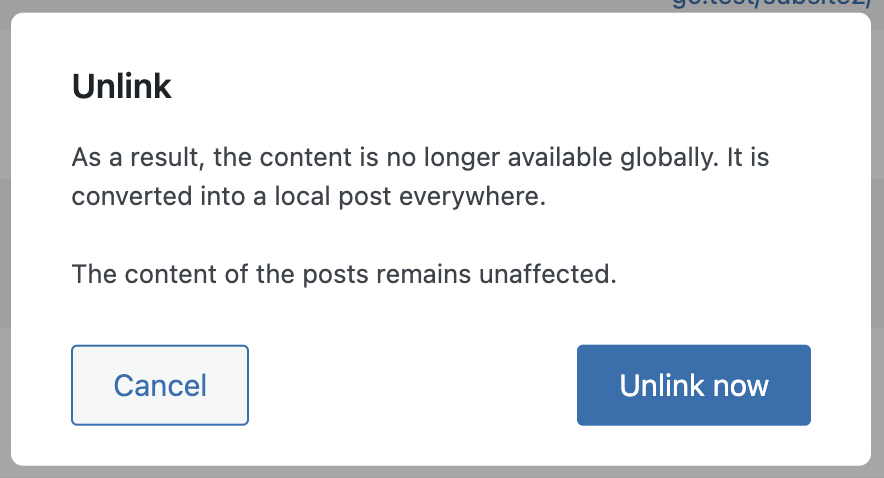 Screenshot of the unlink confirmation pop-up, as explained in the paragraphs above.