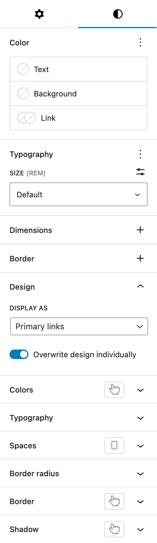 Screenshot of the Extended Archives Block styles tab, explained in the following paragraphs.