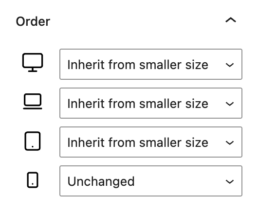 Screenshot of the Order setting to control visual order of columns per breakpoint