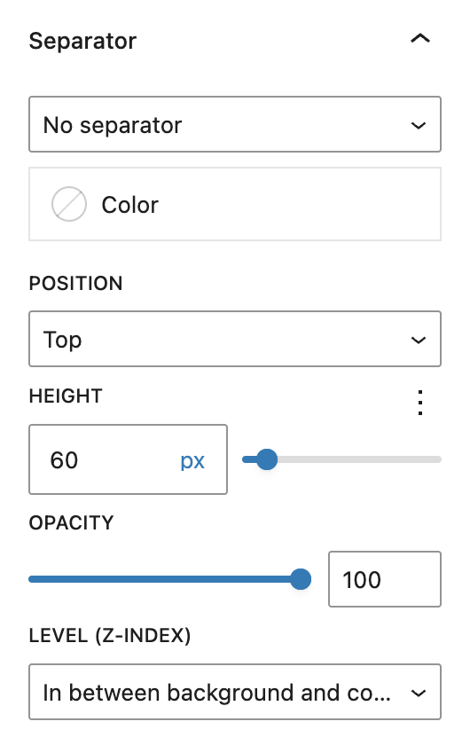 Screenshot of the Separator panel as decoratives at the ends of columns, explained in the following paragraph.