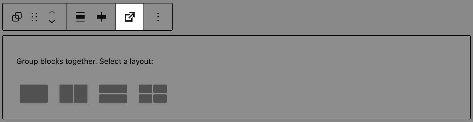 Screenshot of the highlighted Trigger button in the Toolbar of Group Block, explained in the following paragraph.
