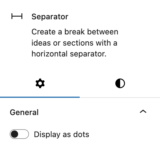 Screenshot of the Separator settings tab with display as dots switch, explained in the following paragraphs.