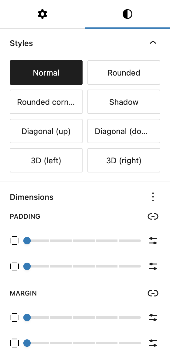Screenshot of the Dynamic image styles tab, explained in the following paragraphs.