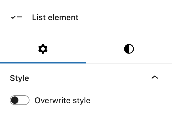 Screenshot of the List element settings tab, explained in the following paragraphs.