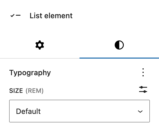 Screenshot of the List element styles tab, explained in the following paragraph.