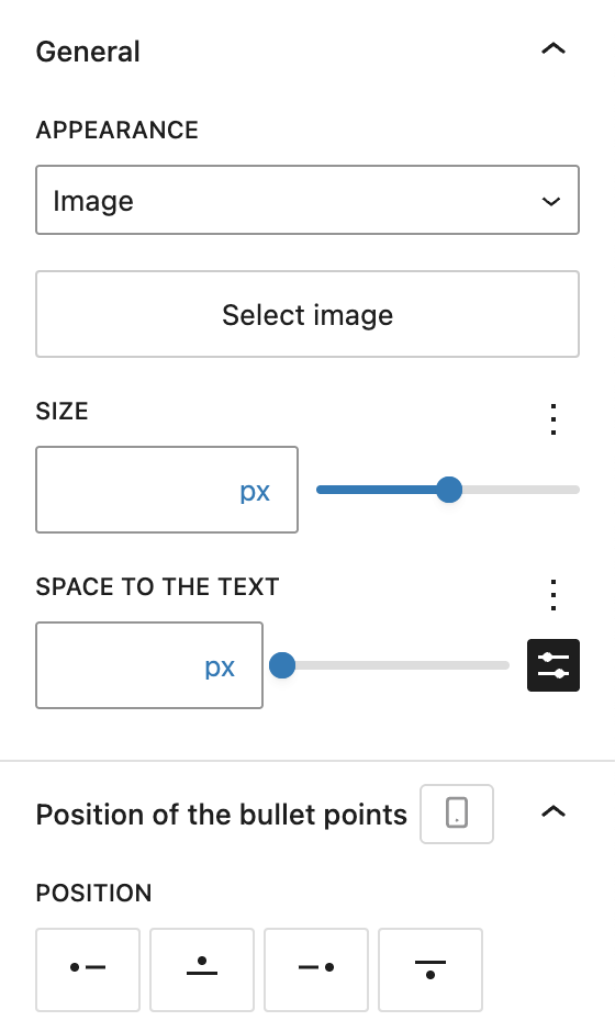 Screenshot of the List (Greyd) settings tab with Image selected, explained in the following paragraphs.