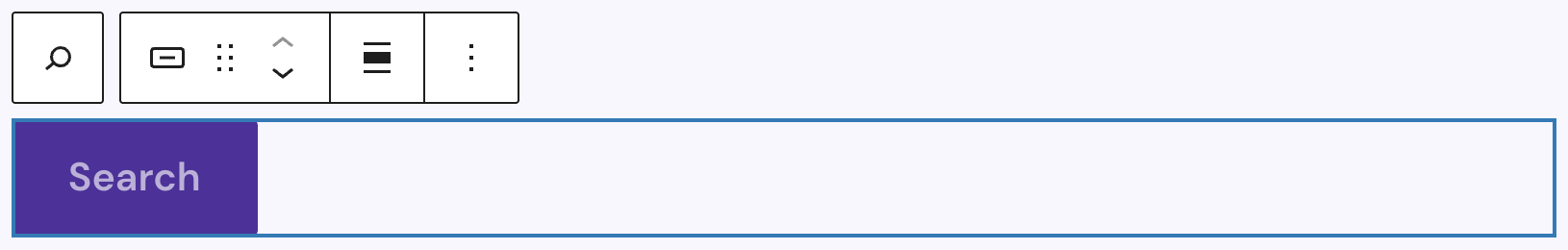 Screenshot of the Search button child block after insertion, explained in the following sections.