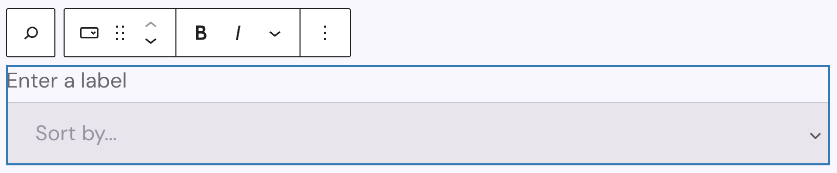 Screenshot of the Sort (Dropdown) child block after insertion, explained in the following paragraph.