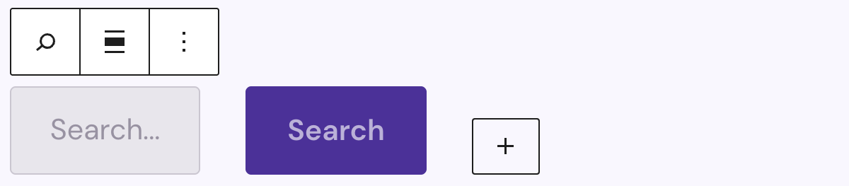Screenshot of the Search (Greyd) Block after insertion with search field and button to add more child blocks.