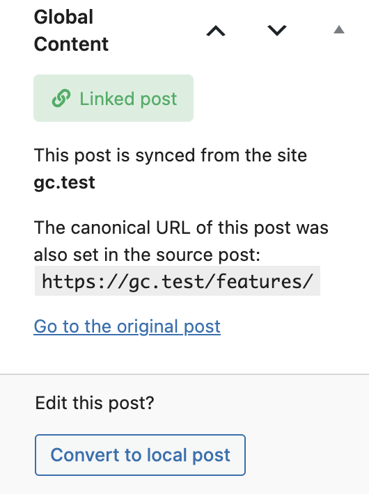 Screenshot of the Global Content sidebar panel of a linked post, as explained in the paragraphs before and after.