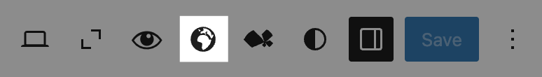 Screenshot of the Global Content icon in the Site Editor's top bar, as explained in the paragraphs before and after.