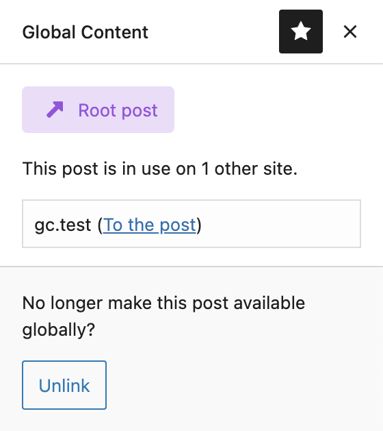 Screenshot of the Global Content sidebar panel, if the post is a root post, as explained in the paragraphs before and after.