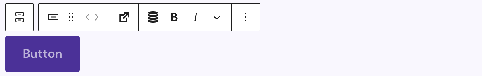 Screenshot of a Button (Greyd) block in the editor, explained in the paragraphs before and after.