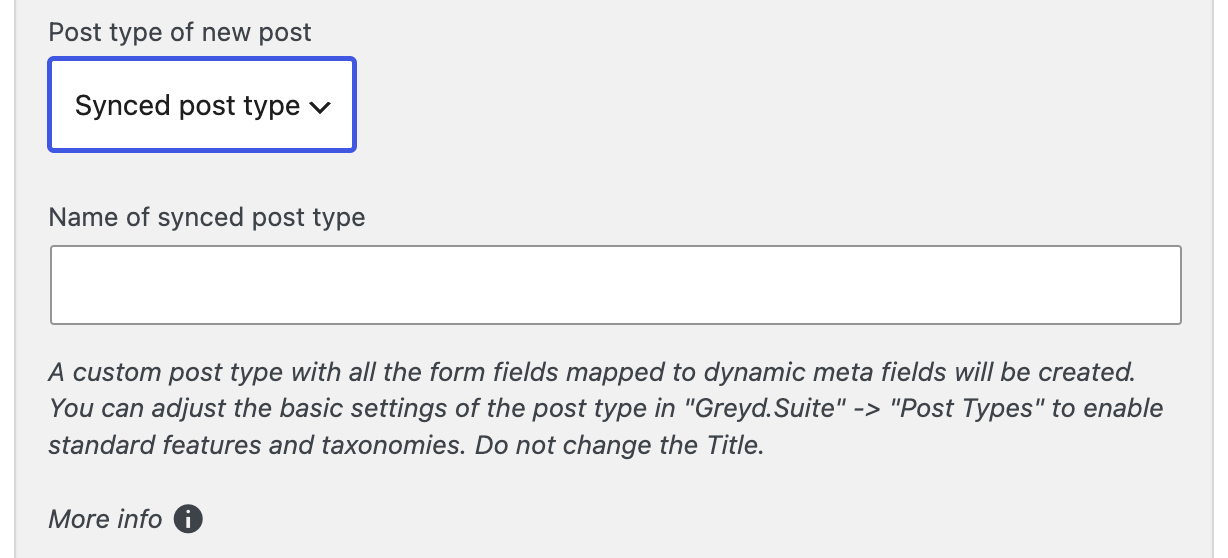 Screenshot of the input field for the synced post if the Synced post type entry has been selected.